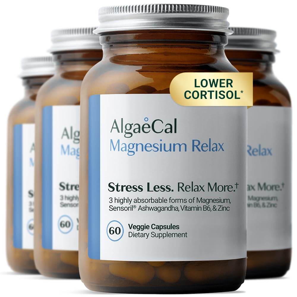 AlgaeCal Magnesium Relax™ - Chelated Magnesium with Ashwagandha for Sleep & Stress - Glycinate, Malate, Citrate - Sleep, Mood, & Cortisol Support (4 Months Supply) ALGAECALBuy Supplements Australia