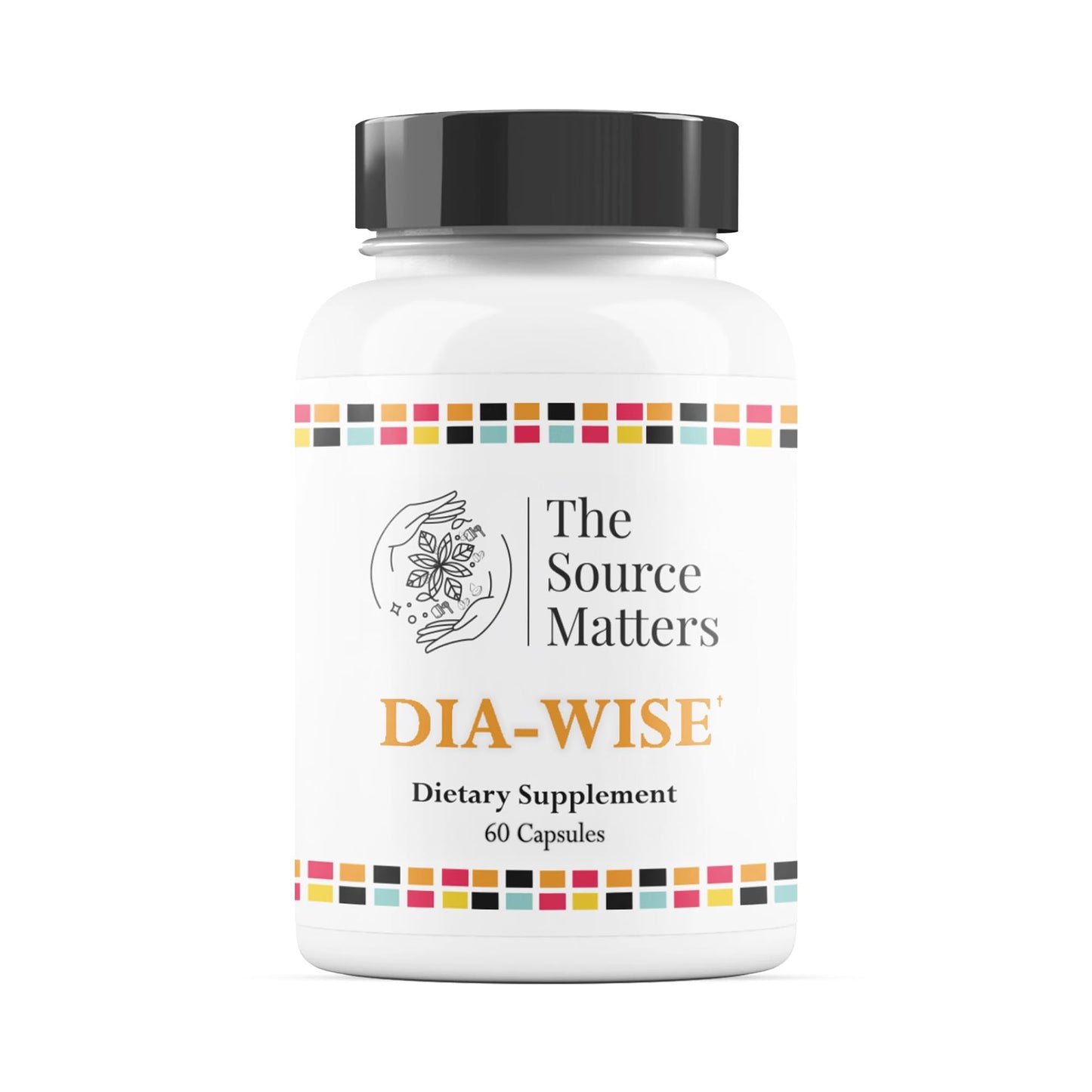 DIA-WISE dietary supplement bottle with 'The Source Matters' branding on a white background