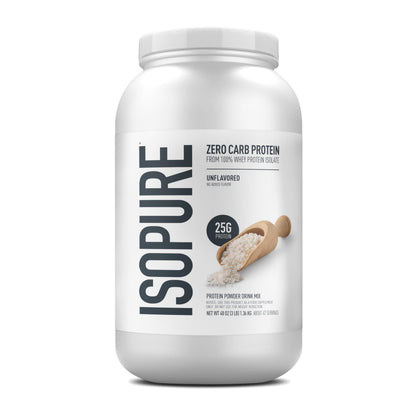 Isopure Zero Carb 100% Pure Whey Isolate Protein Powder, Gluten Free, with Vitamins, Unflavored, 25g Protein Per Serving, 3 Lbs, 47 Servings (Packaging May Vary)