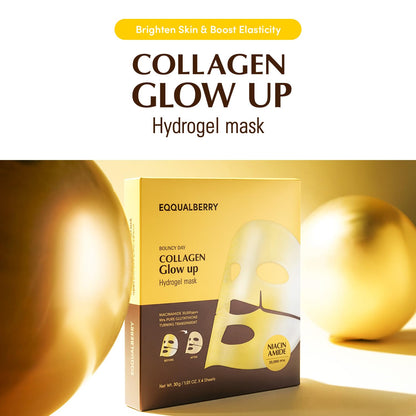 EQQUALBERRY Collagen Glow Up Mask - Niacinamide & Low Molecular Collagen for Brightening and Radiance Boosting | Korean Collagen Face Mask