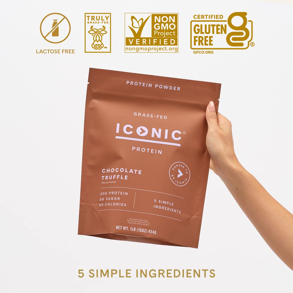 ICONIC Protein Powder, Chocolate Truffle - Sugar Free, Low Carb Protein Powder - Lactose Free, Gluten Free, Non-GMO - 20g Grass Fed Whey & Casein Protein - Keto Friendly, 1 lb. Pouch (17 Servings) ICONIC buy supplements Au
