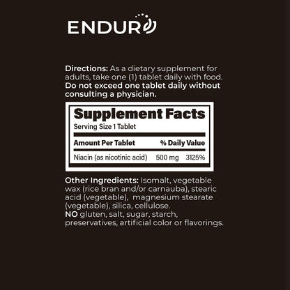 Endur Plain Niacin (Nicotinic Acid), Heart Health & Healthy Cholesterol Balance Supplement, Immediate-Release Formula, Gluten Free,
