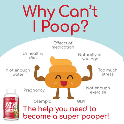 Health Plus Super Colon Cleanse 15 Day Supply of Gentle Gut Cleanse Detox, Psyllium Husk, Probiotics for Constipation