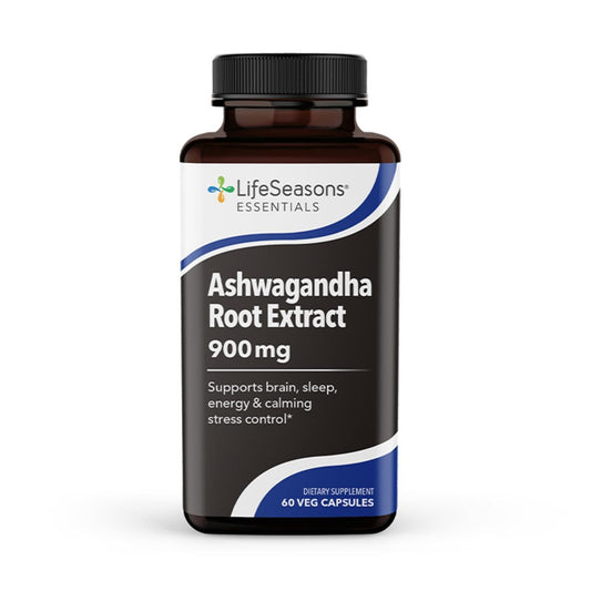 LifeSeasons Ashwagandha Root Extract supplement bottle on a white background