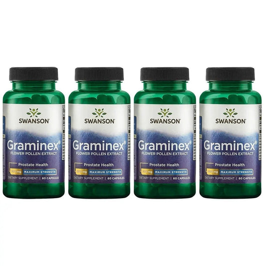 Swanson Maximum Strength Graminex Flower Pollen Extract - Supports Prostate Health, Urinary Tract Function, and Kidney Health - Mens Health Supplement - (60 Capsules, 500mg Each) (4 Pack) SwansonBuy Supplements Australia