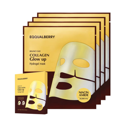 EQQUALBERRY Collagen Glow Up Mask - Niacinamide & Low Molecular Collagen for Brightening and Radiance Boosting | Korean Collagen Face Mask