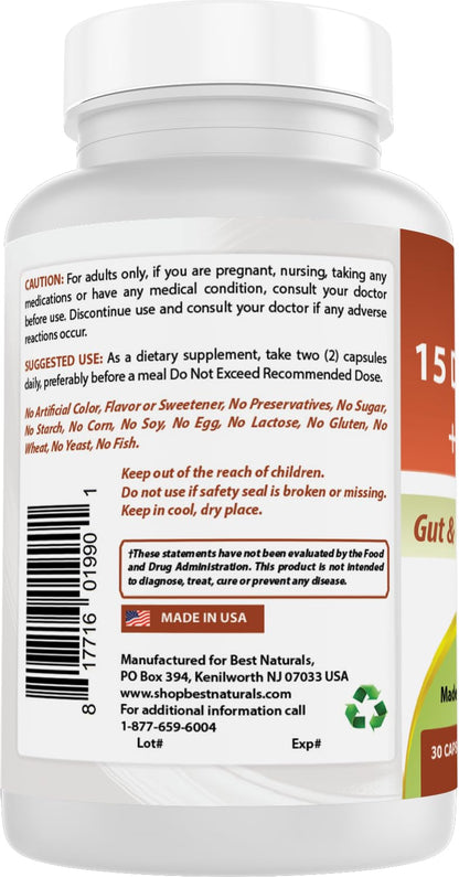 Best Naturals 15 Day Gut & Colon Cleanse + Probiotics for Women & Men with Senna, Cascara Sagrada & Psyllium Husk- 30 Capsules - Non-GMO & Gluten Free.