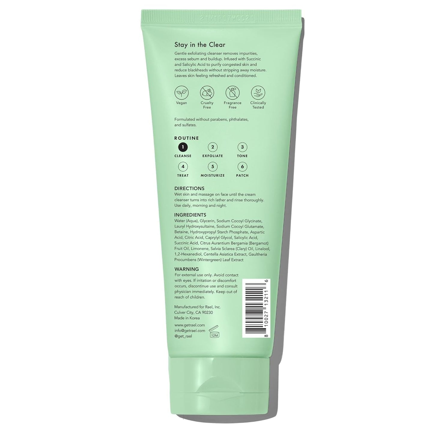 Rael Miracle Clear Facial Cleanser – Makeup Remover, Daily Face Wash, Gentle Deep Pore Cleansing Korean Skin Care for Oily