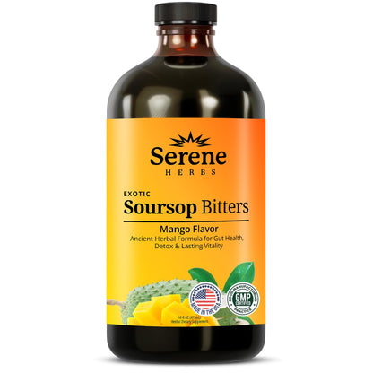 Serene Herbs Soursop Bitters Liquid with Soursop Leaves for Gut Cleanse, Detox & Immune Boost with Black Seed, Moringa, Irish Moss
