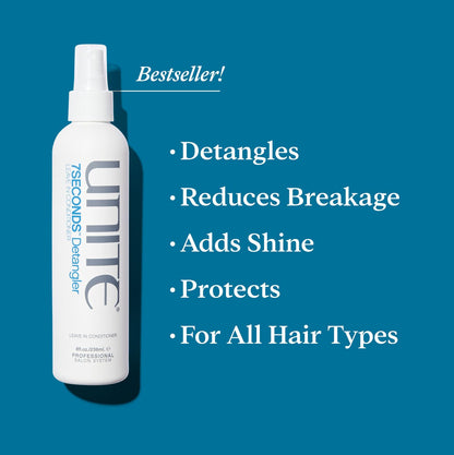 UNITE Hair – 7SECONDS Detangler – Lightweight Leave-In Conditioner Spray to Instantly Detangle, Strengthen & Protect – UV/Heat Protection – 8 Fl Oz