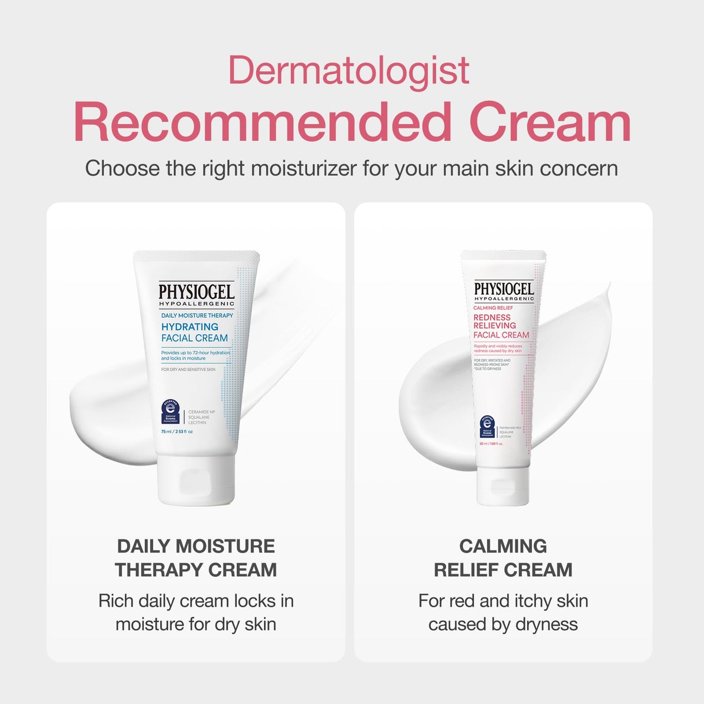 PHYSIOGEL Calming Relief Redness Relieving Facial Cream, Soothing Face Moisturizer with Squalane, For Dry, Irritated & Redness-Prone Skin, 3.4 fl. oz.