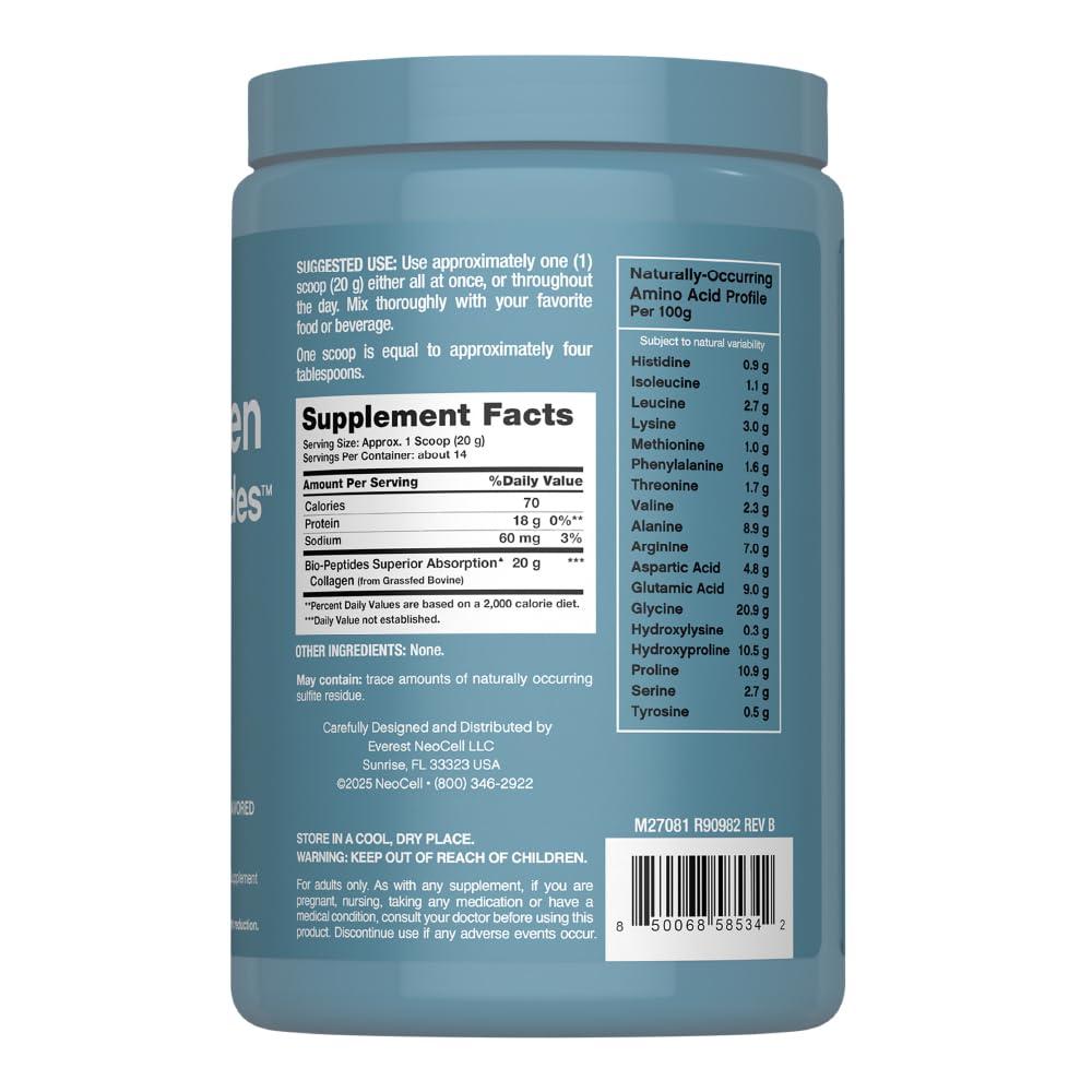 NeoCell Collagen Bio-Peptides Powder | 10oz | Super Hair, Skin, and Nails | Superior Absorption | Grassfed Protein Supplement