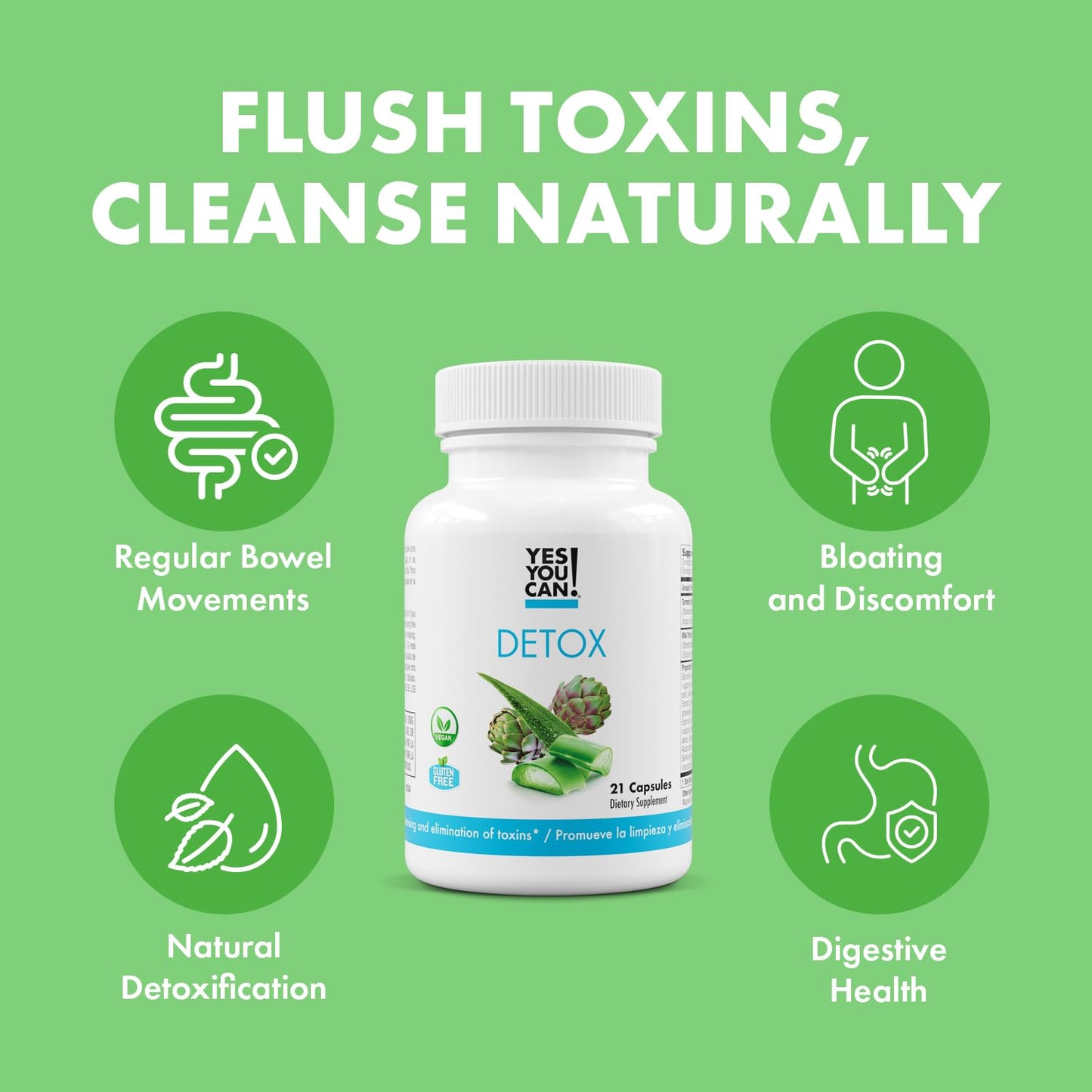 Yes You Can! Natural Detox Pills - Diuretic Cleanse with Electrolytes & Vitamins - Helps with Water Retention - Gluten-Free, 21 Capsules