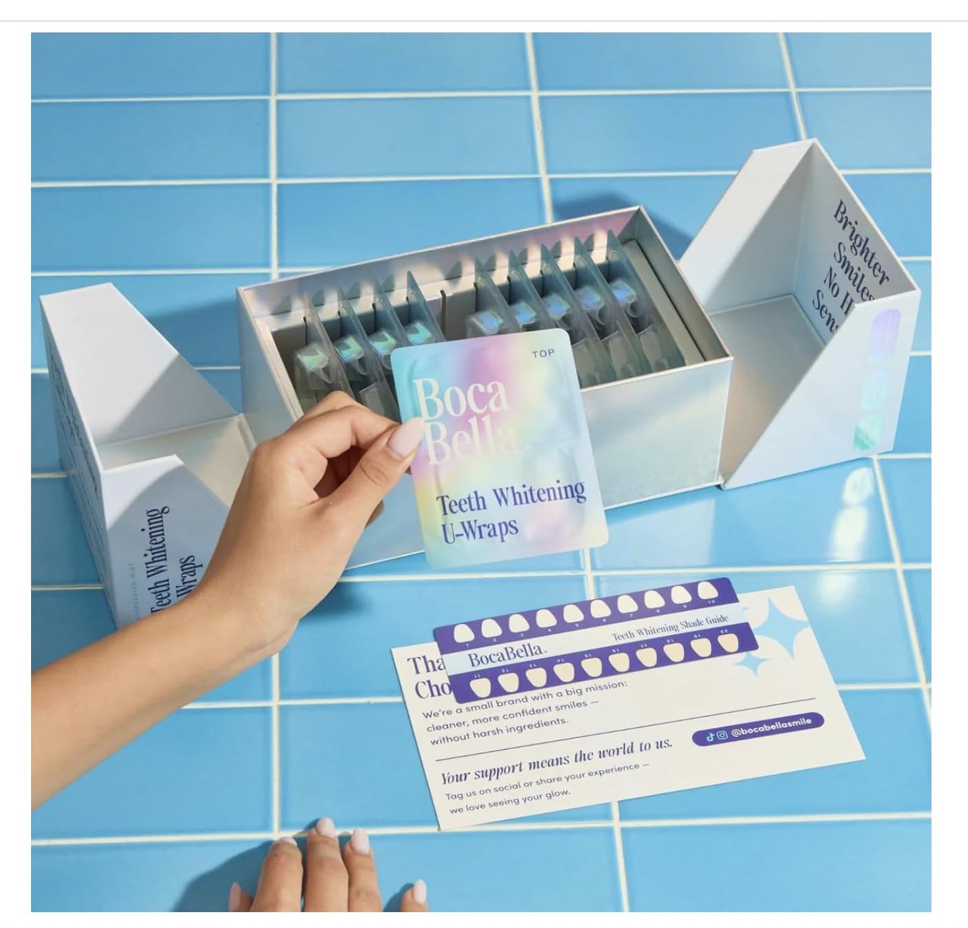 BocaBella Teeth Whitening Trays U-Wraps - 15% Hydrogen Peroxide Whitening Strips & Tray Alternative - Nano-Hydroxyapatite Enamel Safe - 10 Treatments