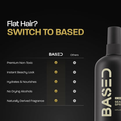 BASED Sea Salt Spray, Natural Finish Sea Salt Spray for Hair, Volume & Texture, Infused with Kelp & Vitamin B5, Light & Non-Greasy, Paraben Free, No Drying Alcohols, 8.5 oz (Pack of 1)