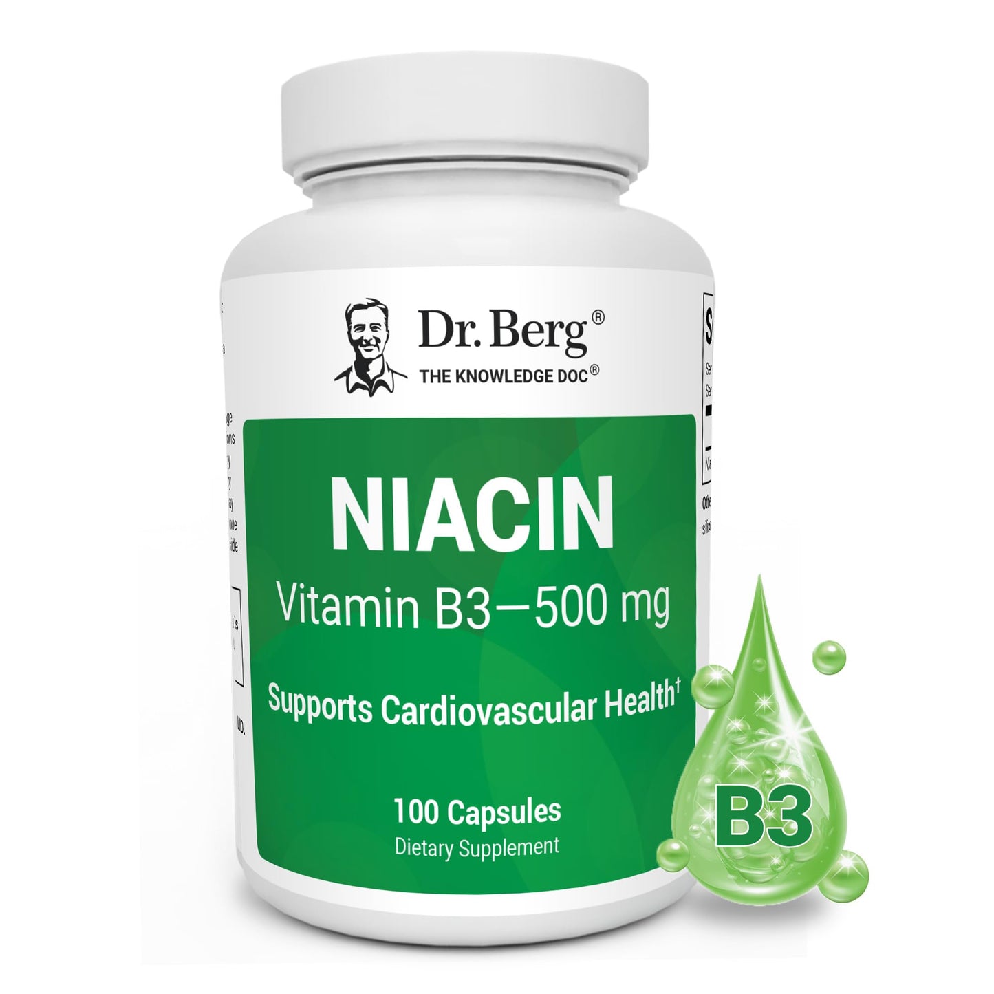 Dr. Berg Highly-Potent Niacin 500 mg – Now Only 125 mg per Capsule for Niacin Flush Tolerance Building – Gradually Increase to 500mg a Day – Vitamin B3 for Heart