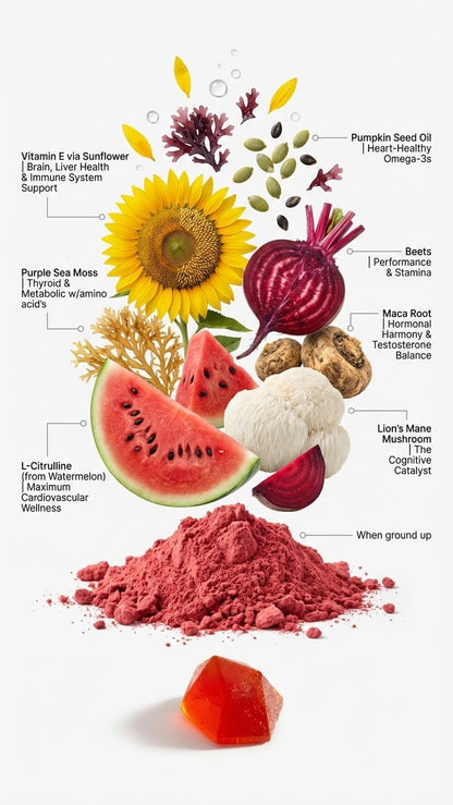 BDE Wildcrafted Sea Moss Gummy Maca Root, Beets, Lions Mane Mushroom, Vitamin D + E - Vegan Collagen, Zinc