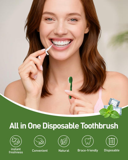 nicedae Disposable Mini Travel Toothbrush Bulk with Toothpaste 5in1 60Ct Portable Toothbrushes Set Floss Pick Tongue Scraper Cruise