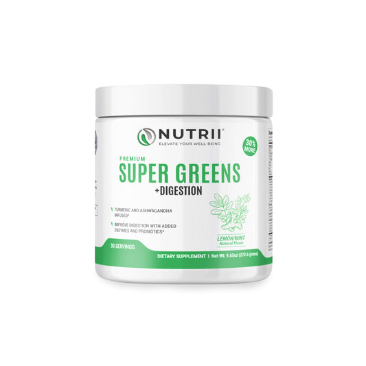 Nutrii Organic Green Immunity Superfood Powder - Soothes Digestion, Boosts Healthy Vitality and Energy. Fast Acting Formula with Probiotics, Enzymes,