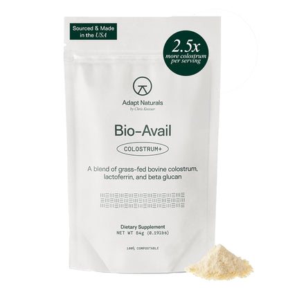 Adapt Naturals Colostrum Supplement with Lactoferrin & Beta-Glucan, Bio-Avail Grass Fed Bovine Colostrum Powder for Gut Health, Immune Support & Vitality