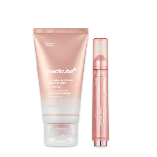 medicube Milky Collagen Double Glow Lock Duo: Collagen Glazed Milky Wrapping Mask and Booster Serum | 130DaCollagen, Niacinamide, Glutathione for Plumped, Radiant Glass Skin medicubeBuy Supplements Australia