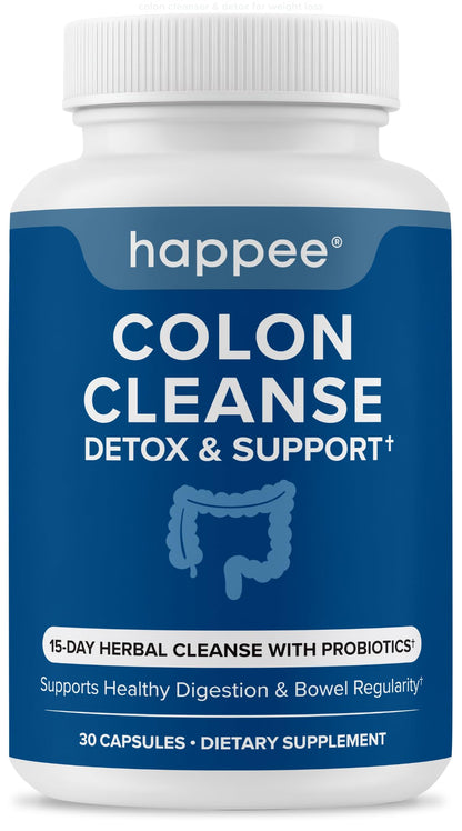 Happee Colon Cleanser & Detox for Weight Loss & GLP Support - 15 Day Colon Cleanse Pills & Gut Support Probiotics Women Men