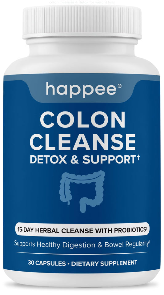 Happee Colon Cleanser & Detox for Weight Loss & GLP Support - 15 Day Colon Cleanse Pills & Gut Support Probiotics Women Men