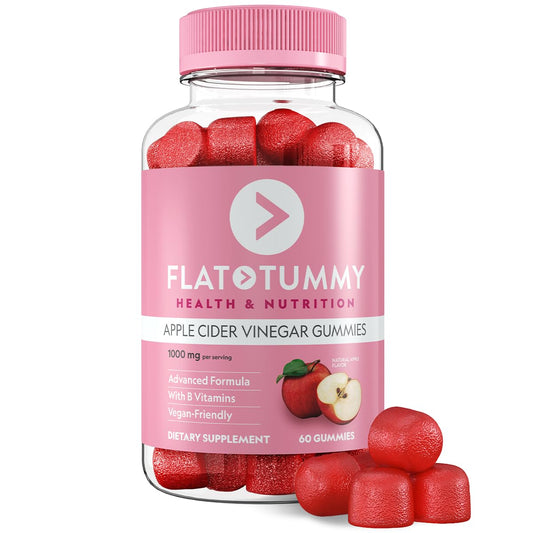 Flat Tummy Apple Cider Vinegar Gummies, 60 Count – ACV Gummies, Detox, Support Gut Health – Vegan-Friendly, Non-GMO - Beet and Pomegranate