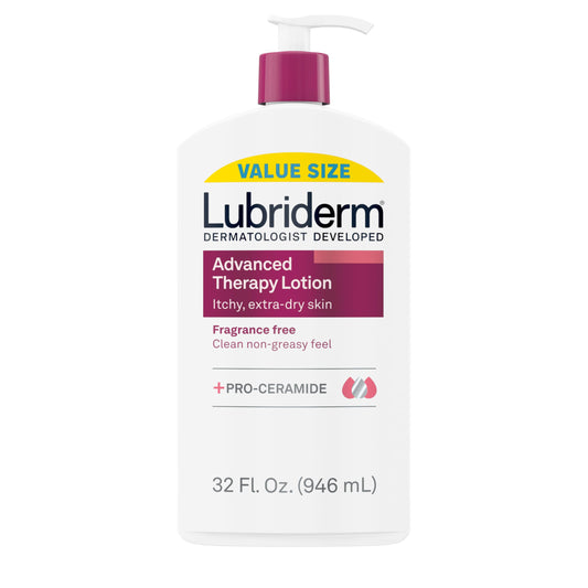 Lubriderm Advanced Therapy Fragrance-Free Moisturizing Hand & Body Lotion + Pro-Ceramide, Intense Hydration for Itchy