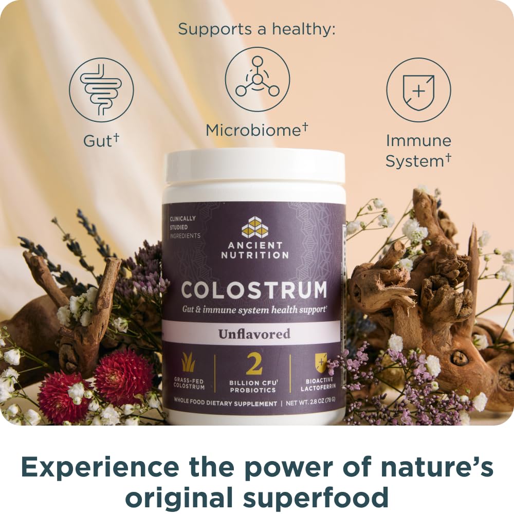 Ancient Nutrition Colostrum Superfood Powder, Grass Fed Bovine Colostrum, Supports Healthy Gut Microbiome and Immune System, Clinically Studied Lactoferrin