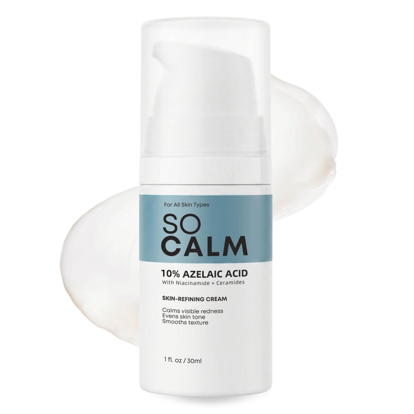 SoCalm Azelaic Acid 10% for Rosacea-Prone Skin – Calms Face Redness & Evens Tone, with Niacinamide & Ceramide NP, Fragrance-Free, 30ml / 1oz