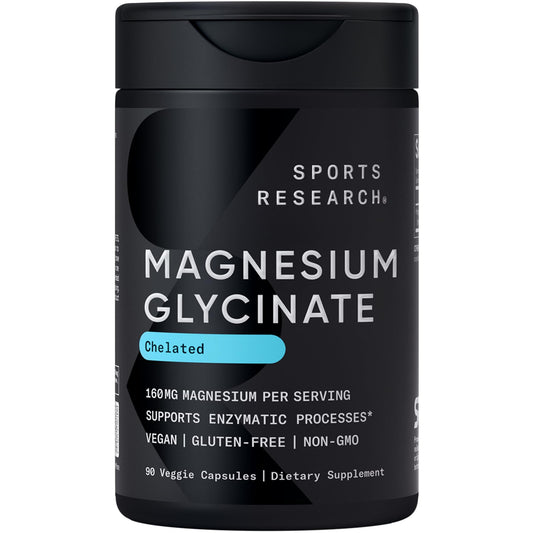 Sports Research® Magnesium Glycinate - Supports Restful Sleep & Enzymatic Processes - 160 mg Chelated Magnesium - Vegan Capsule - 90 Count Sports Research buy supplements Au