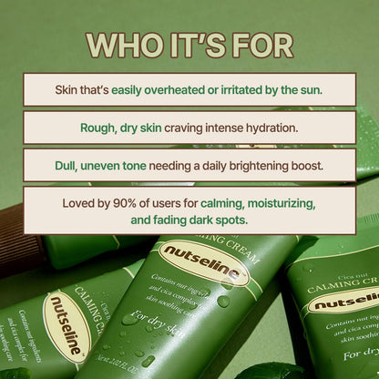 nutseline Cica Nut Calming Cream -Korean Skin Care 60ml – Moisturizing & Soothing Cooling Cream, Niacinamide 3%, Centella for Redness Relief,