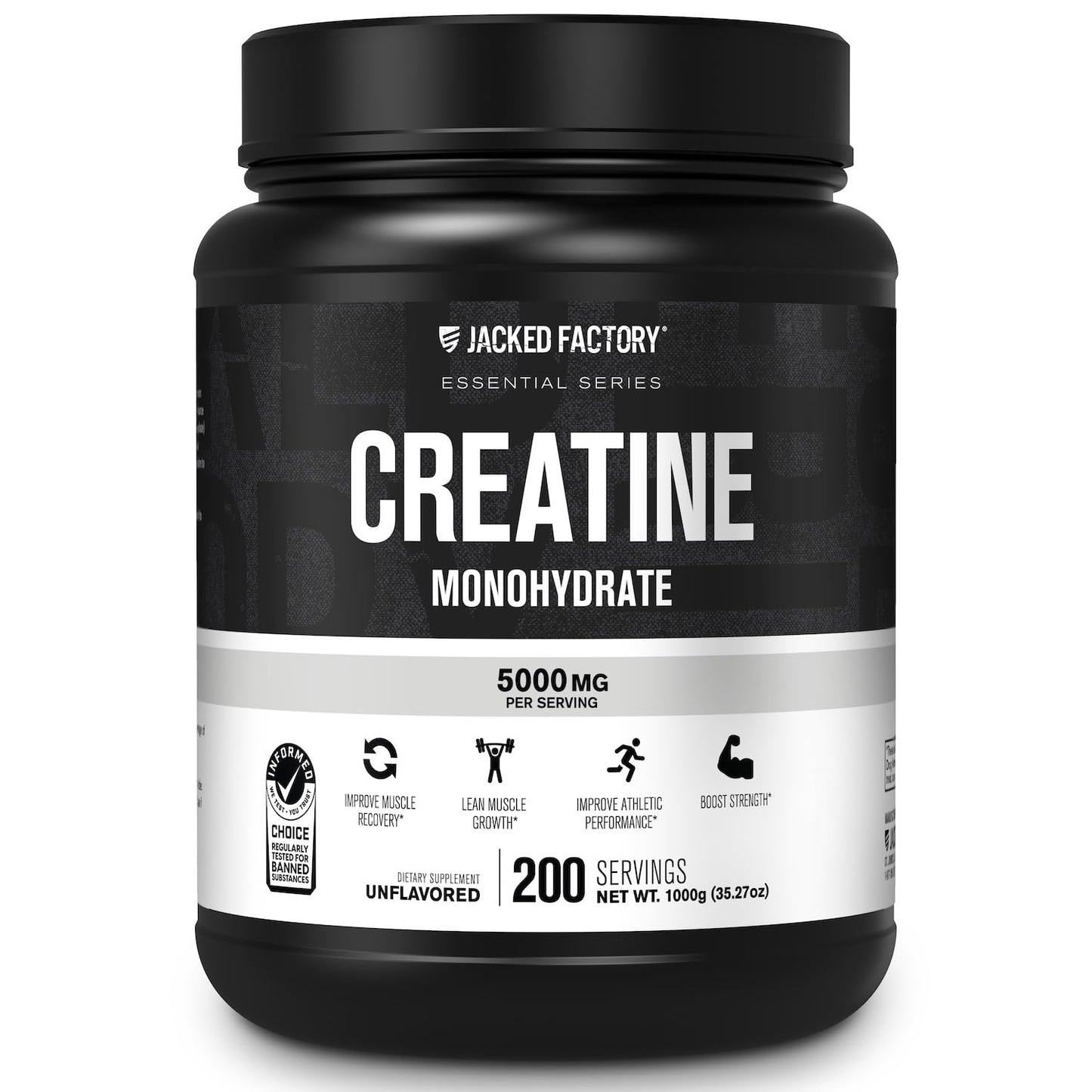 Jacked Factory Creatine Monohydrate Powder 1000g - 5g Daily Creatine Supplement for Men and Women, Vegan-Friendly,