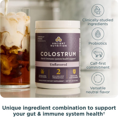 Ancient Nutrition Colostrum Superfood Powder, Grass Fed Bovine Colostrum, Supports Healthy Gut Microbiome and Immune System, Clinically Studied Lactoferrin