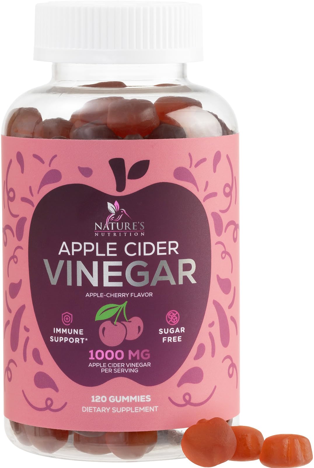 Apple Cider Vinegar Gummies 1000mg Per Serving - Sugar Free ACV Gummy Vitamins Supplement - Vitamin B12 & B6 for Energy - Digestion, Detox & Cleanse Support, Vegan