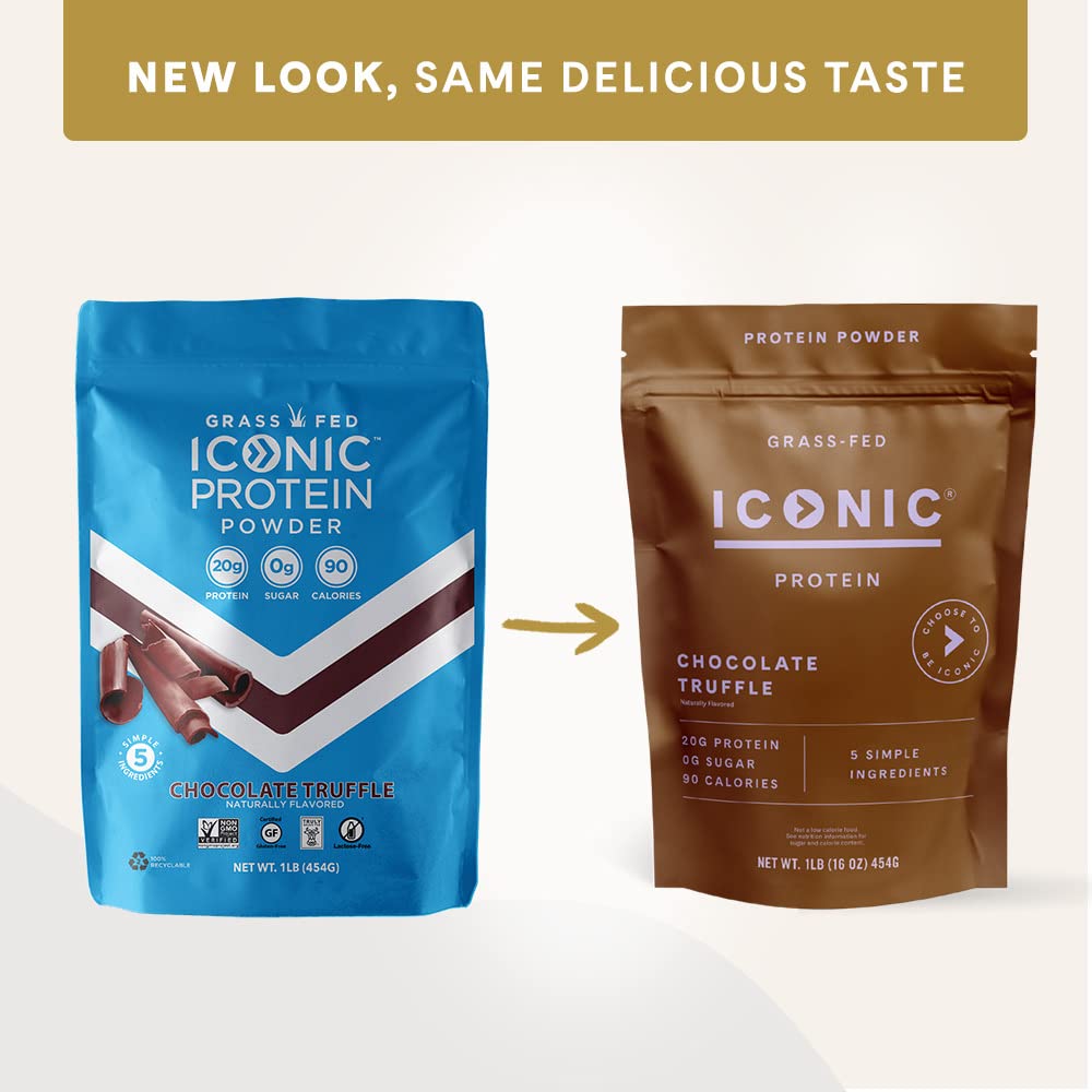 ICONIC Protein Powder, Chocolate Truffle - Sugar Free, Low Carb Protein Powder - Lactose Free, Gluten Free, Non-GMO - 20g Grass Fed Whey & Casein Protein - Keto Friendly, 1 lb. Pouch (17 Servings) ICONIC buy supplements Au