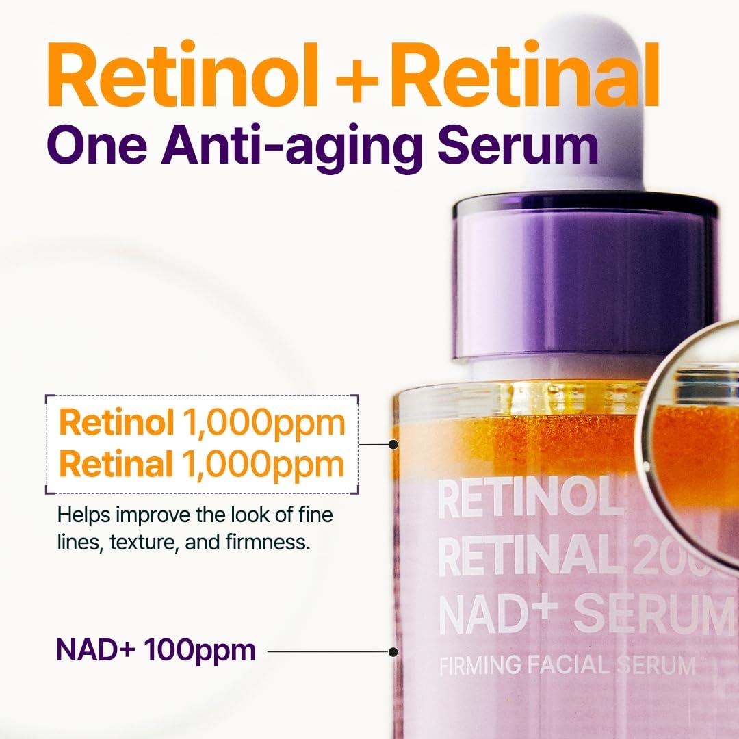 PURITO Retinol 0.1% + Retinal 0.1% Anti-Aging Facial Serum | for Wrinkles, Fine Lines & Firmer Skin | Dual Retinoids with NAD+, Improve Elasticity & Skin Texture