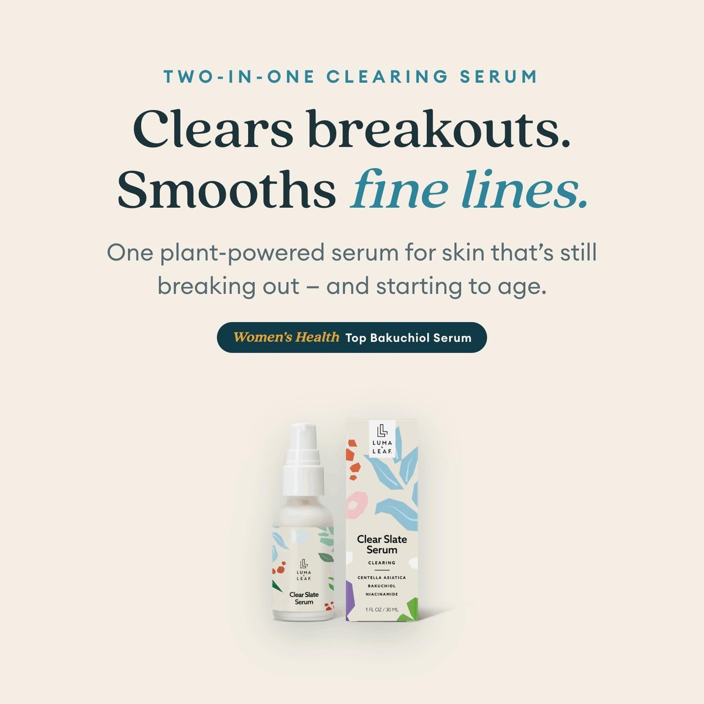 LUMA & LEAF Clear Slate Niacinamide Serum for Face – Redness & Acne Relief with Bakuchiol & Aloe Vera – Hydrating Vegan Daily