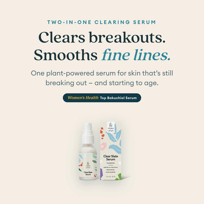 LUMA & LEAF Clear Slate Niacinamide Serum for Face – Redness & Acne Relief with Bakuchiol & Aloe Vera – Hydrating Vegan Daily