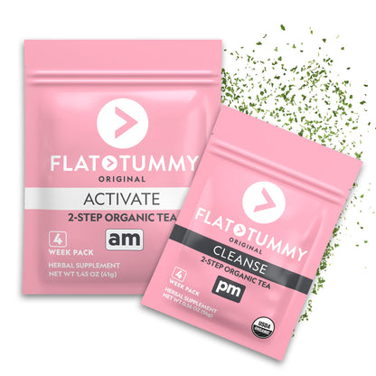 Flat Tummy Tea – 2-step, 4 Week Program – Detox Tea to Boost Energy & Reduce Bloating* - All Natural Detox Cleanse w/ Green Tea, Lemon Balm, Dandelion