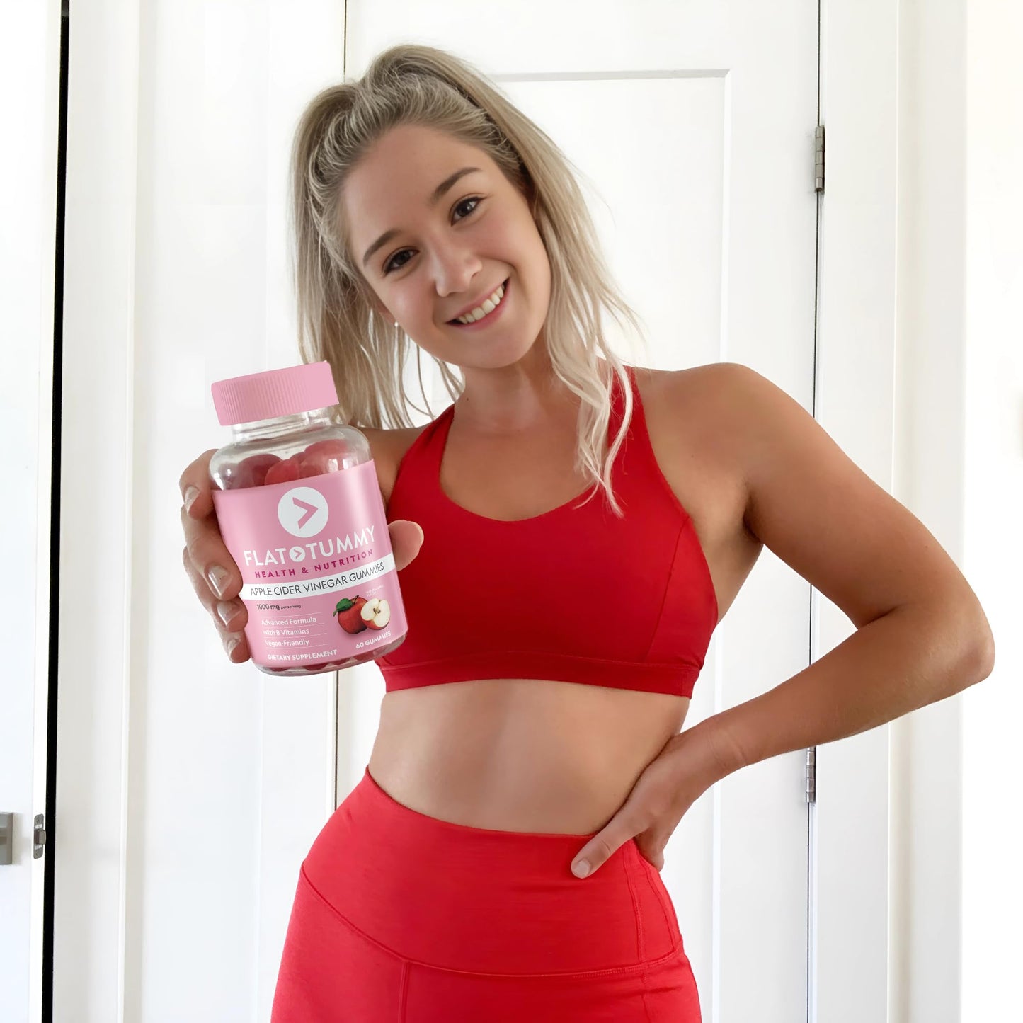 Flat Tummy Apple Cider Vinegar Gummies, 60 Count – ACV Gummies, Detox, Support Gut Health – Vegan-Friendly, Non-GMO - Beet and Pomegranate
