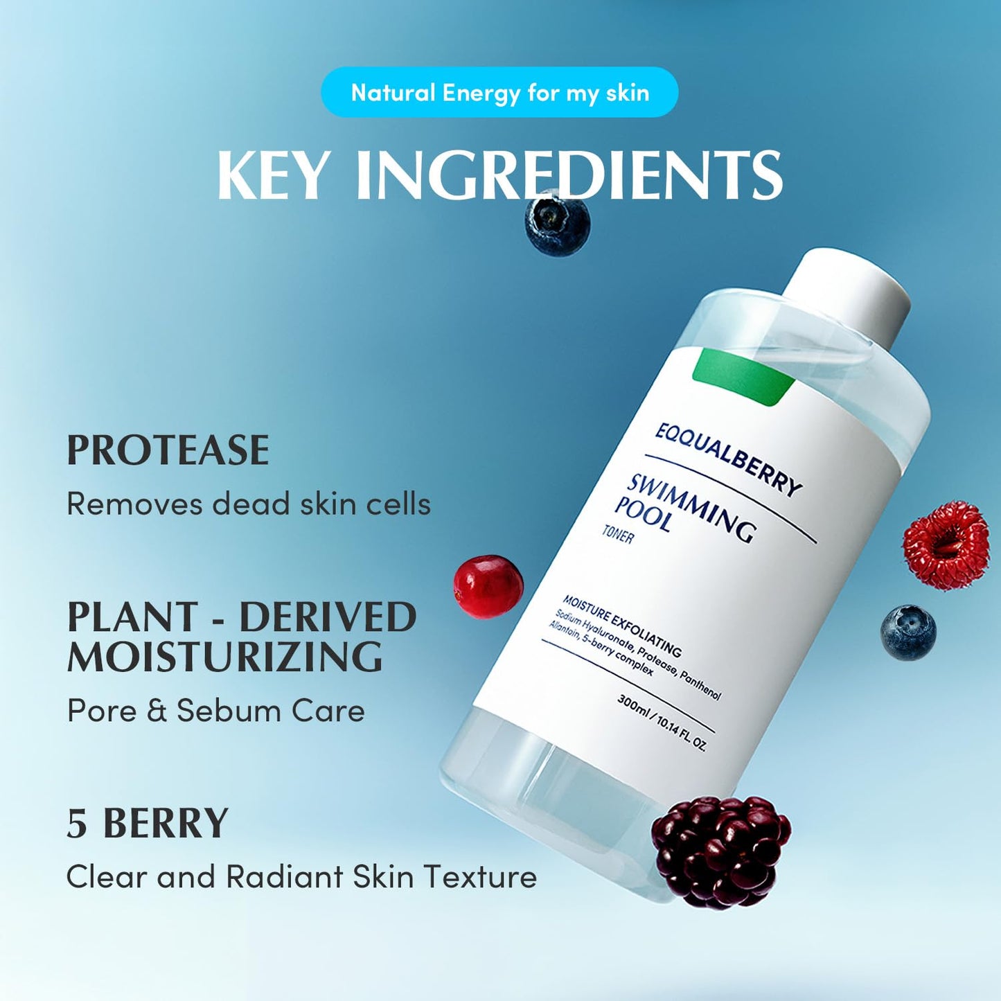 EQQUALBERRY Swimming Pool Toner - Korean Toner for Daily Exfoliating & Deep Hydration with Natural Enzyme Protease & Hyaluronic Acid