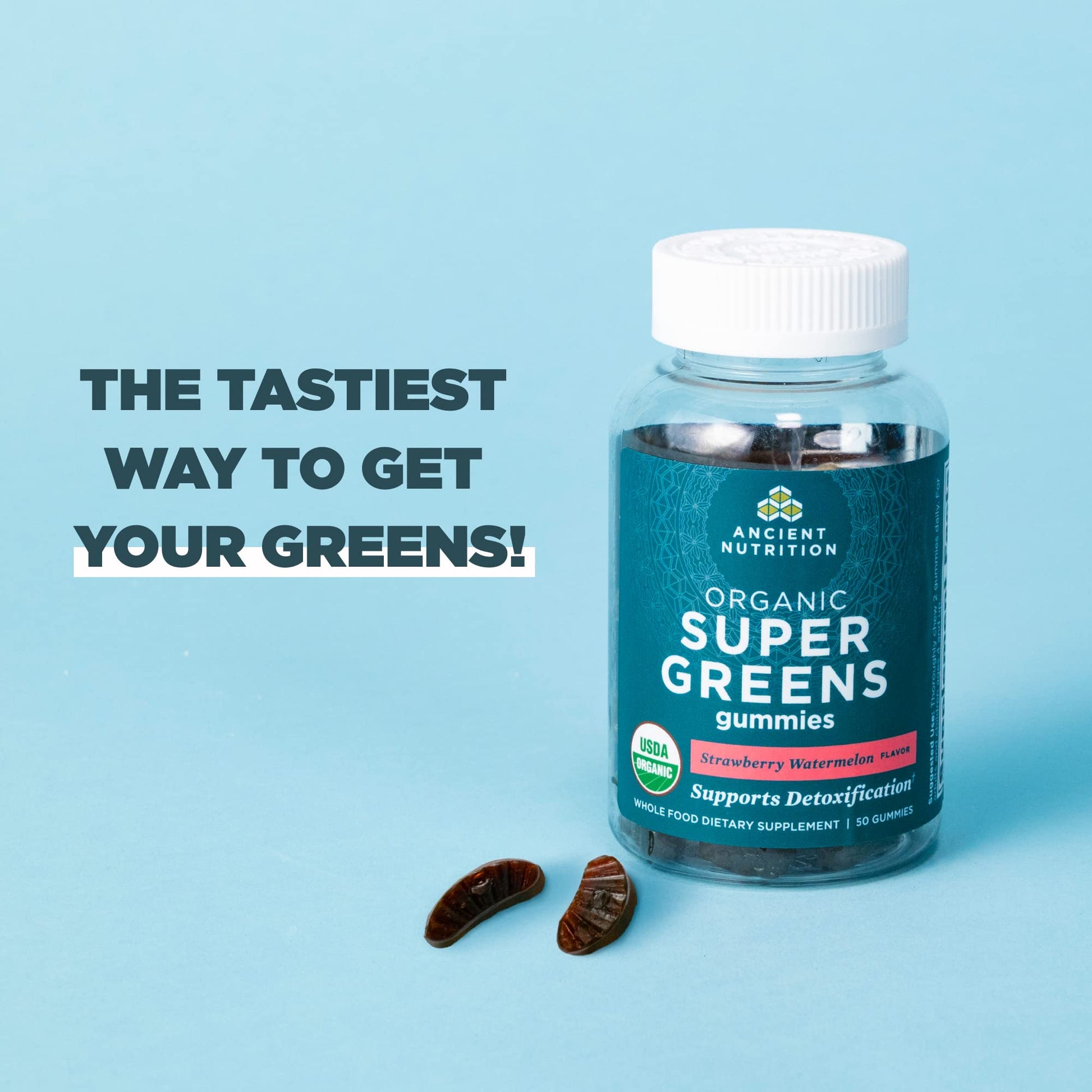 Ancient Nutrition Supergreens Gummy, Organic Superfood Gummy Made from Real Fruits, Vegetables and Herbs, for Digestive and Energy Support, 100 Count, Strawberry Watermelon Ancient NutritionBuy Supplements Australia