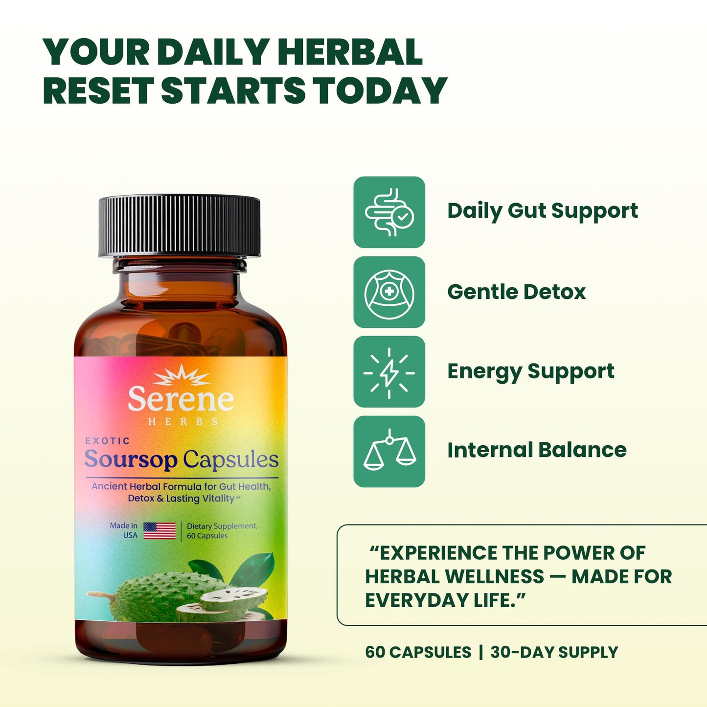 Serene Herbs Graviola Soursop Capsules Organic - Guanabana Extract Pills with Black Seed, Irish Moss & Moringa - 16 Herb Daily Supplements