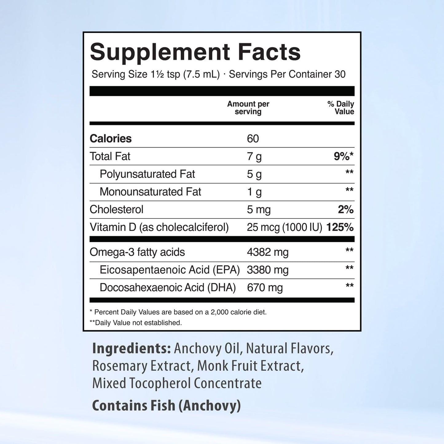 5X Ultimate Strength Omega 3 Fish Oil Liquid with Vitamin D, Burpless Liquid Fish Oil Supplements with High EPA and DHA Omega