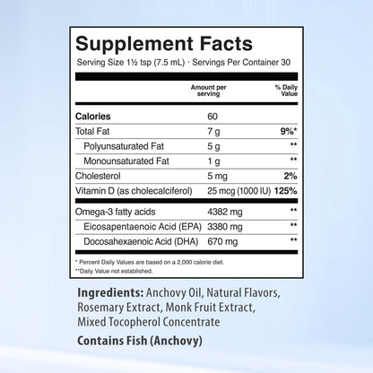 5X Ultimate Strength Omega 3 Fish Oil Liquid with Vitamin D, Burpless Liquid Fish Oil Supplements with High EPA and DHA Omega