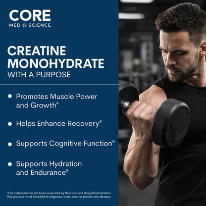 Core Med Science Creatine Monohydrate Powder 90 Servings - NSF Certified for Sport, 5g Pure Micronized Creatine, Unflavored Supplement for Strength, Recovery
