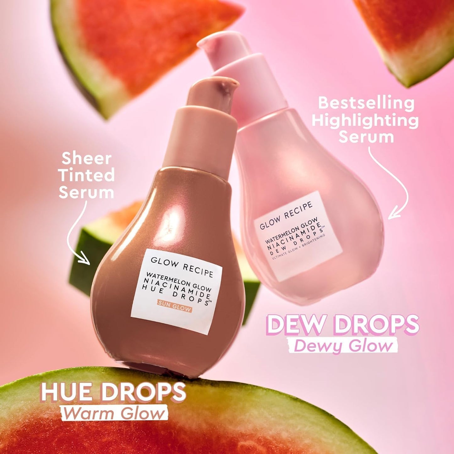 Glow Recipe Watermelon Niacinamide Dew Drops, Korean Niacinamide Serum Drops, Hydrating Face Serum + Primer & Liquid Highlighter,