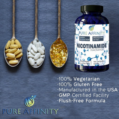 Pure Affinity LLC 200 Count! B3 Nicotinamide 500 mg Effective Flush-Free Niacin. Energy Booster, Cell Regenerator, Supports Cognitive Decline, Anti-Aging